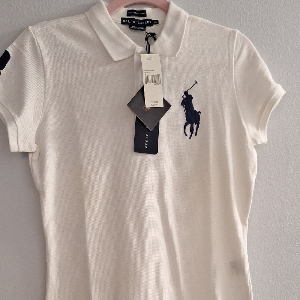 Ralph Lauren White Polo Shirt with Navy Emblem